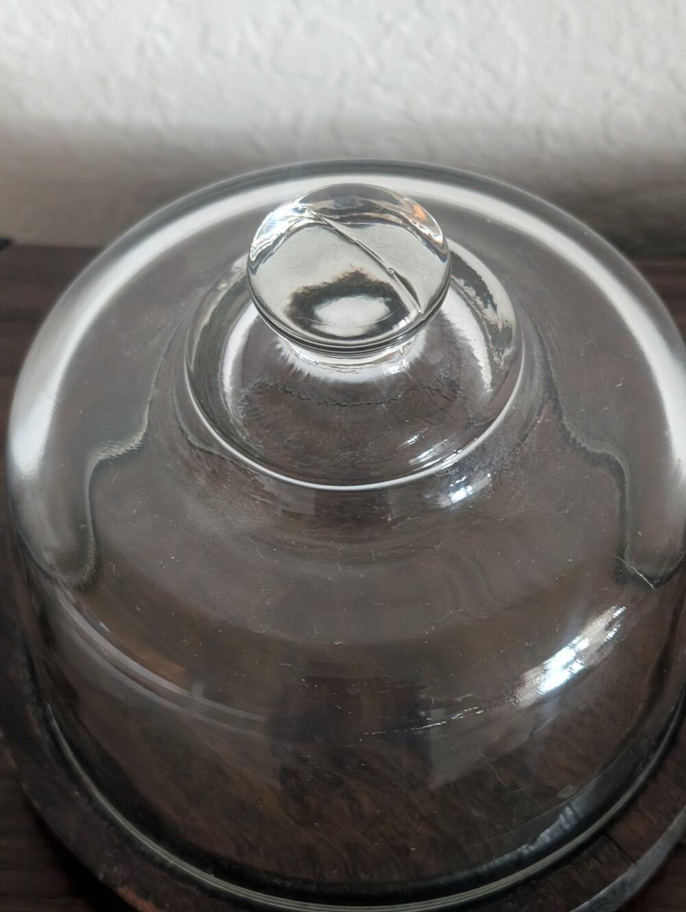 Vintage Leonard Cheese Keeper Wood Base Glass Dome Lid